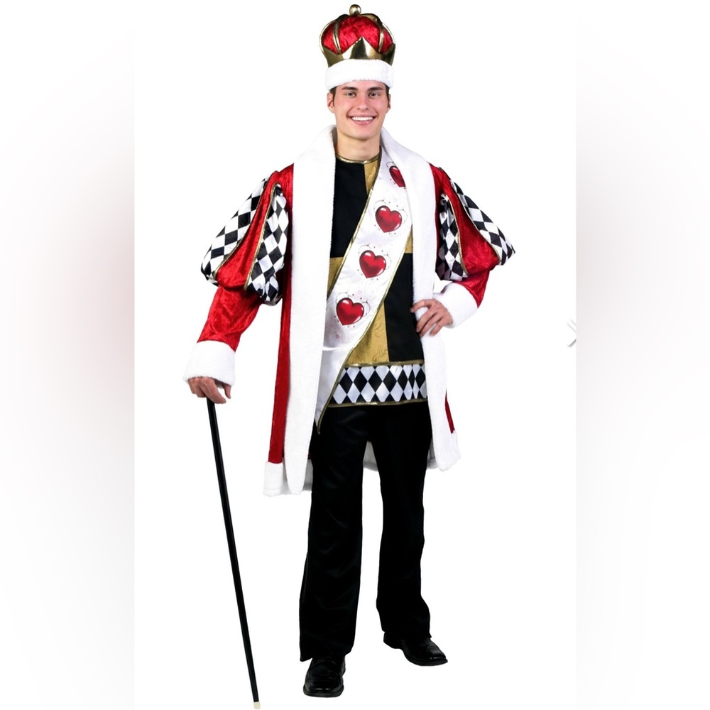 Deluxe King of Hearts Costume Alice In Wonderland 4 Piece Set Halloween Mens Med